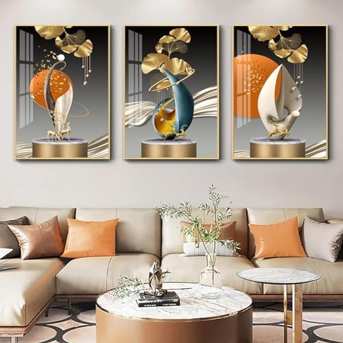 Affiches impressions sur toile de cerf feuille d'or pour sublimer un mur blanc de salon