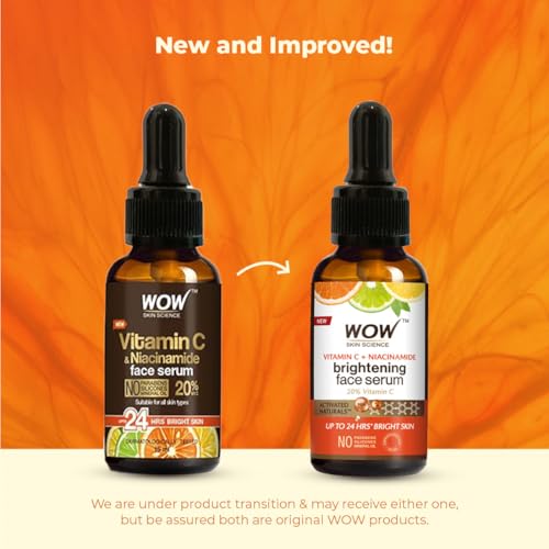Image of WOW Skin Science Brightening 20% Vitamin C Face Serum | Boost Collagen and Elastin for Anti aging, Skin Repair | For Dark Circles, Fine Lines | Glowing Skin | Hydrates | 15 ml | Pack of 2