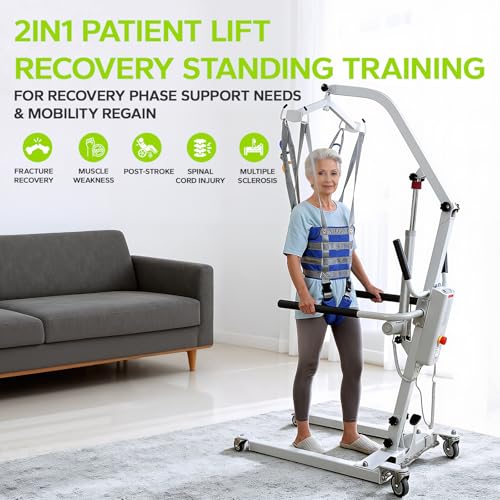 Image of 2IN1 Electric Patient Lift with StandUp Assist | 8000N Body Transfer Lift for Home Use | Wheelchair, Toilet Transfers,Rehabilitation Recovery | Elderly Disabled Mobility Aid | 2 Slings Battery Powered