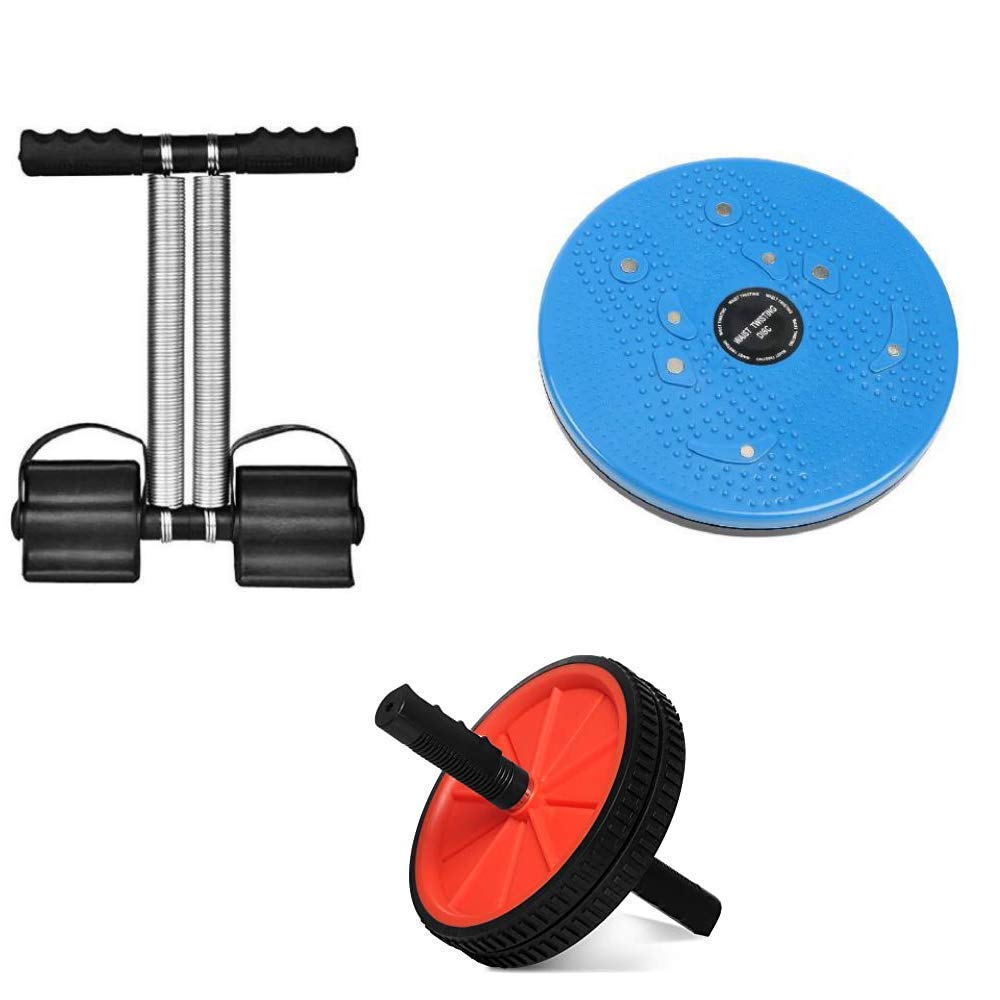 NJVTummy Twister for ab Exercise Fat Burning and Weight Loss and Double Spring Tummy Trimmer Fitness Equipment with abs Roller,Dual-Wheel with Thick Knee Pad Multicolour