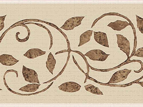 Dundee Deco Frise de papier peint DDAZBD9334 - Motif damassé marron crème - Design rétro - 4,57 m x 17,78 cm