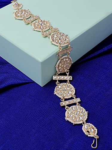 Image of Zaveri Pearls Gold Tone Kundan Bridal Head Chain For Women-ZPFK14617