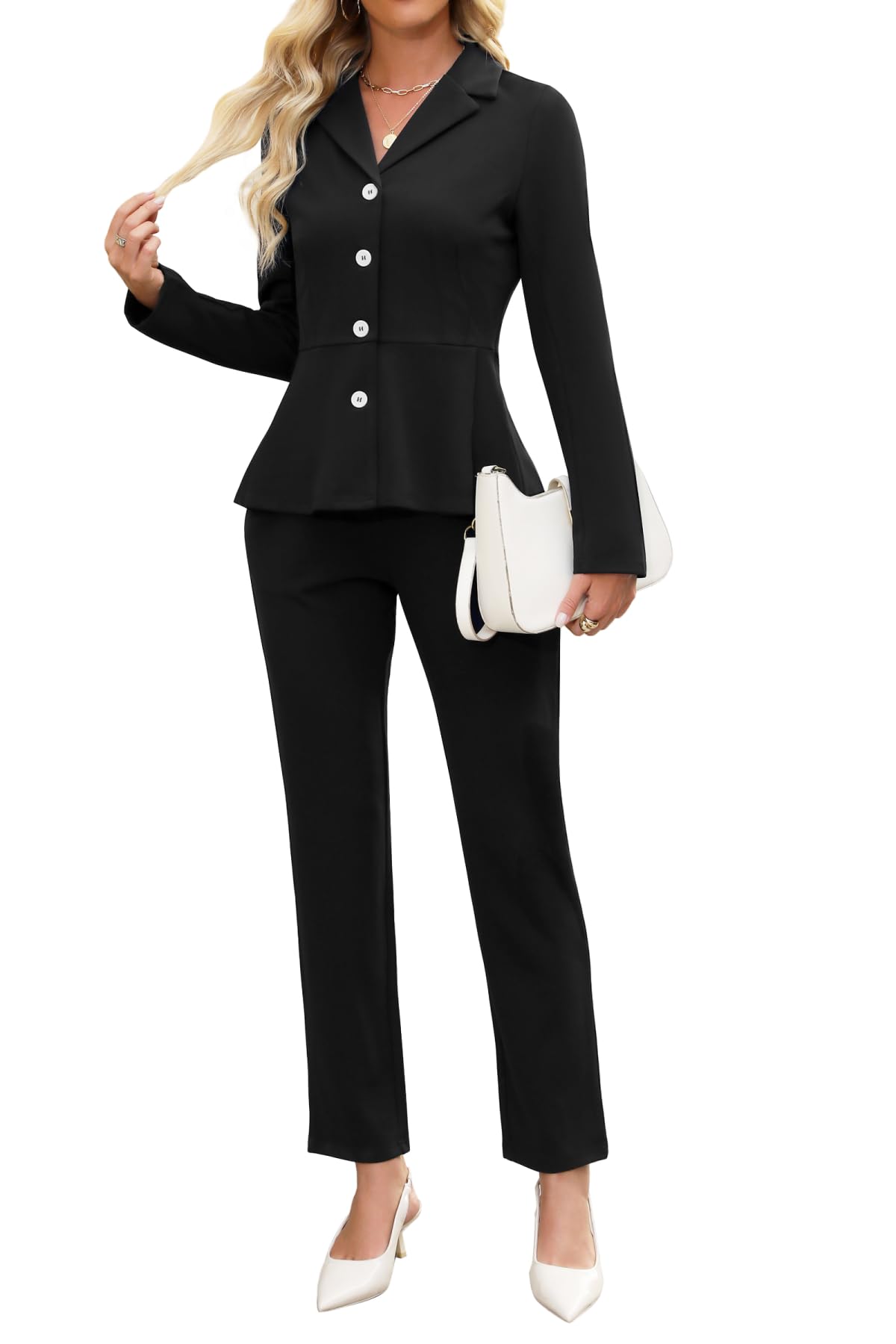 Womens Business Pant Suits Dressy Casual Long Sleeve 2 Piece Blazer Set for Office Work Outfits 2025