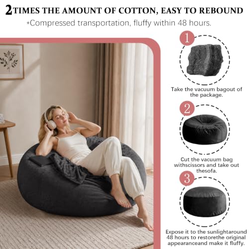 Image of 4FT,Big Bean Bag Chairs for Adults,Bean Bag with Filler Included,Memory Foam Bean Bag,Giant beanbag,Suitable for Reading Chairs in Living Room, Bedroom and Dormitory. (Black, 4 Foot)