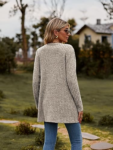 Famulily Damen Open Front Lange Strickjacken mit Taschen für Frauen Cosy Lose Open Front Pullover Mantel (M, Khaki)