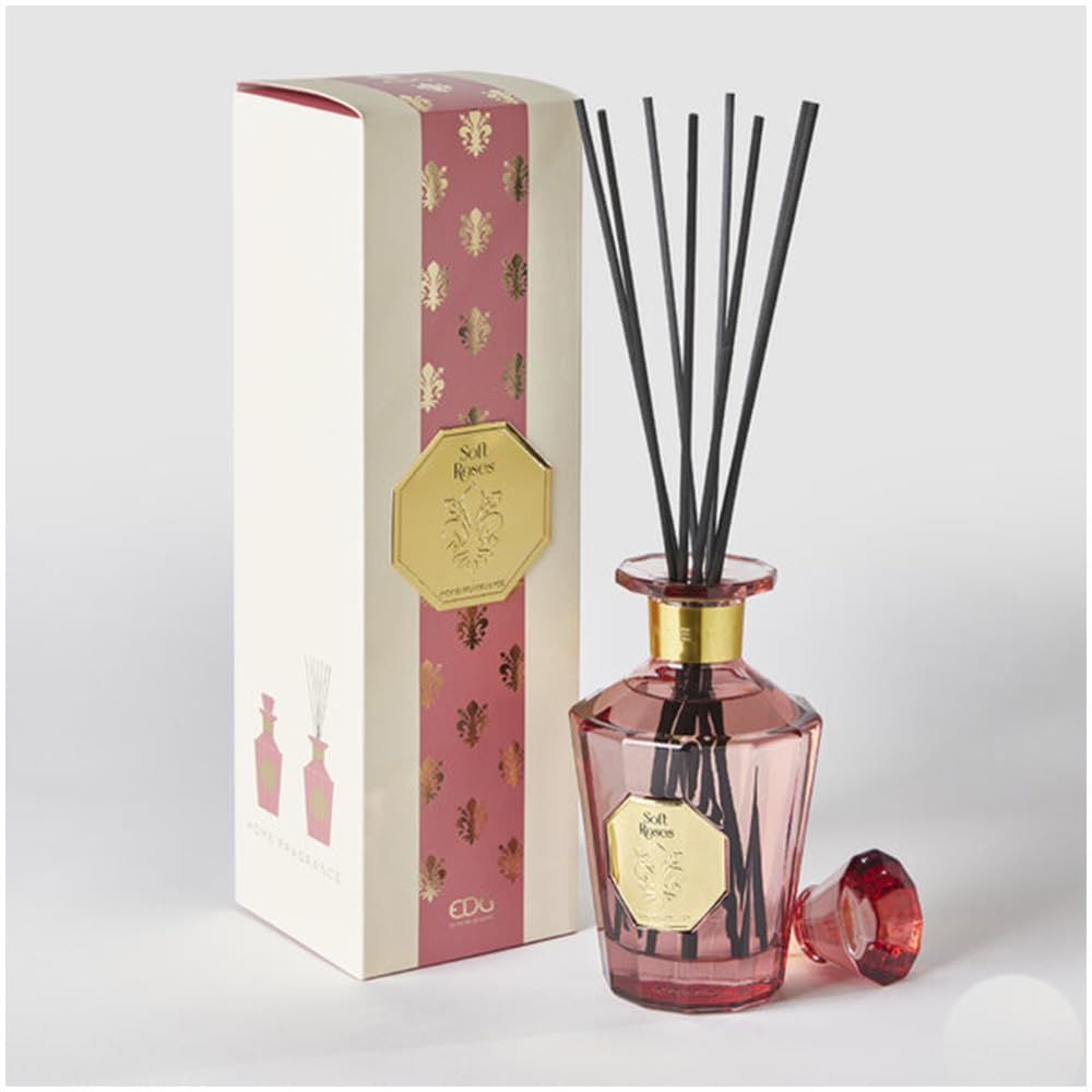 EDG Enzo de Gasperi Profumatore per Ambienti casa con Bastoncini, Bottiglia in Vetro GoldLily 500 ml 3 Varianti (1pz) Soft Roses