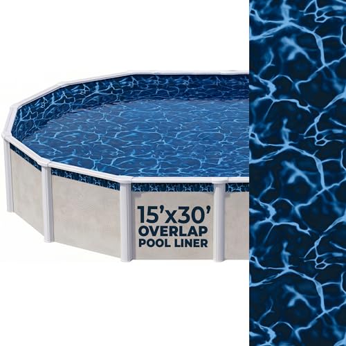 Blue Wave Evening Bay 15-ft x 30-ft Oval Overlap Pool Liner for Above-Ground Steel Wall Pools Weather-Resistant Standard-Gauge Vinyl with Welded Seams for 48/54-In Depth Walls - Dark Blue