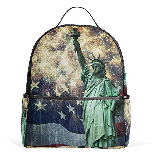 Preisvergleich Produktbild ALAZA Freiheitsstatue amerikanische Flagge Feuerwerk Independence Day Rucksack für Schule Bookbag