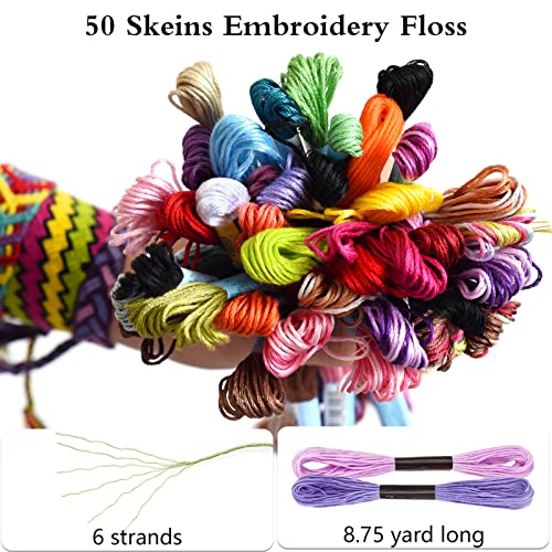 Caydo Embroidery Floss 50 Skeins Cross Stitch Thread, Friendship Bracelets String With 12 Pieces Floss Bobbins #TOP2