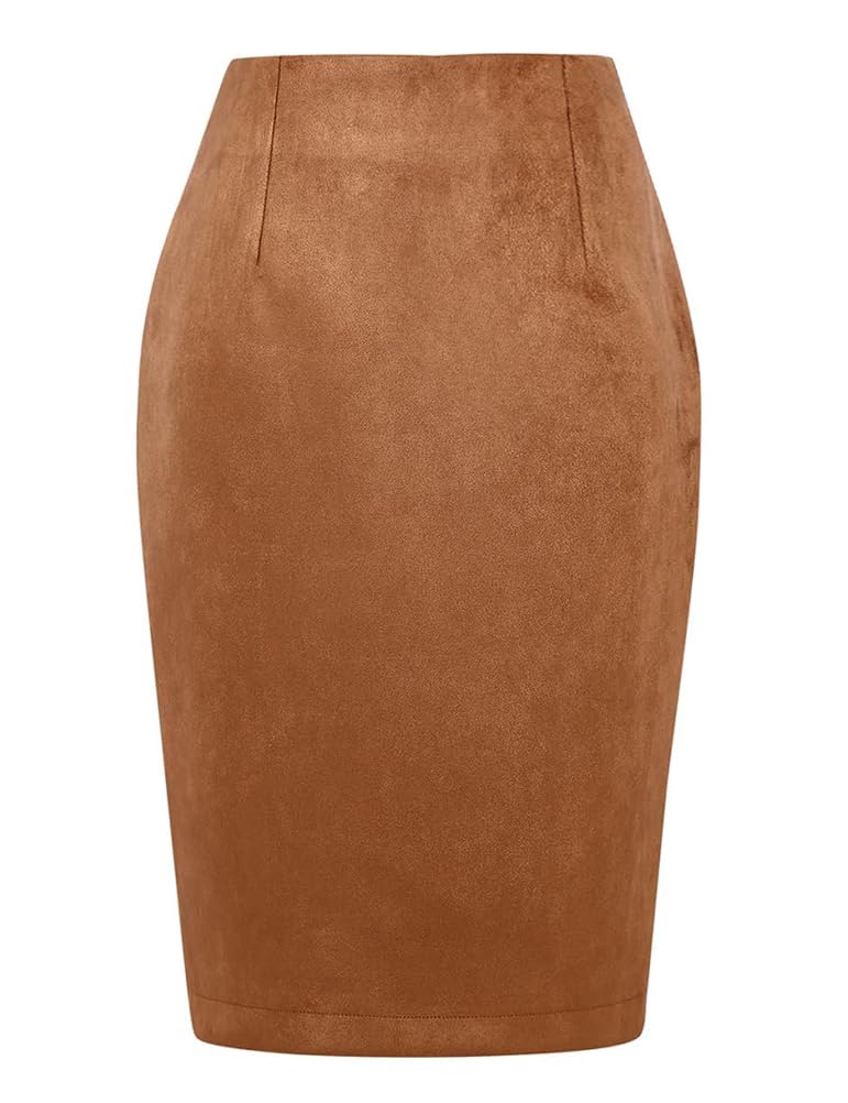Kinghua Womens Wool Plaid Pencil Skirt Fall Winter High Waisted Slit Bodycon Knee Length Midi Skirt