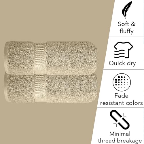 Image of Sulfar 100% Combed Cotton, Quick Drying Highly Absorbent Thick Bathroom Towels, Luxury Bath Towel Set (Pack of 2, 70 X 140 cm) - 600 GSM (Beige)