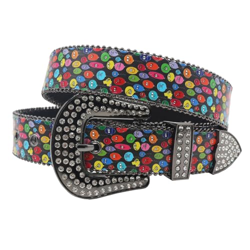 Ceinture graffiti cuir gothique homme femme avec boucle strass multicolore