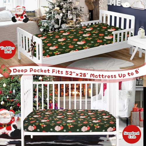Image of Cloele Christmas Santa Crib Fitted Sheet for Boys Girls - Green Baby Nursery Sheet Cozy Bed Sheet for Standard Crib and Toddler Mattresses Crib Mattress Infant Sheet