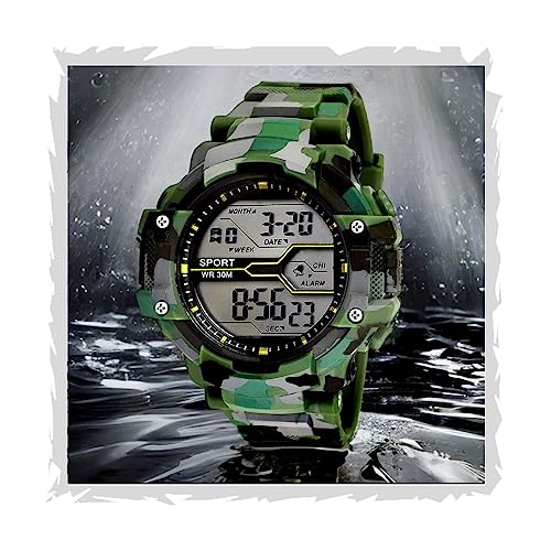 MARCLEX Mens Digital Green Army Watch for Men Women Waterproof Military Outdoor Sports Timer Multifunctional Wristwatch Classic Design Easy to Set and Read Alarm Stopwatch Gift for Anniversary