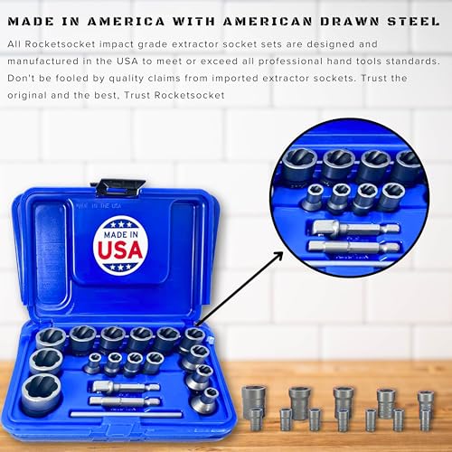 Bolt Extractor Set for Stripped Bolts & Nuts | Made in USA | Impact Grade 1/4 & 3/8 Drive Nut Remover Kit