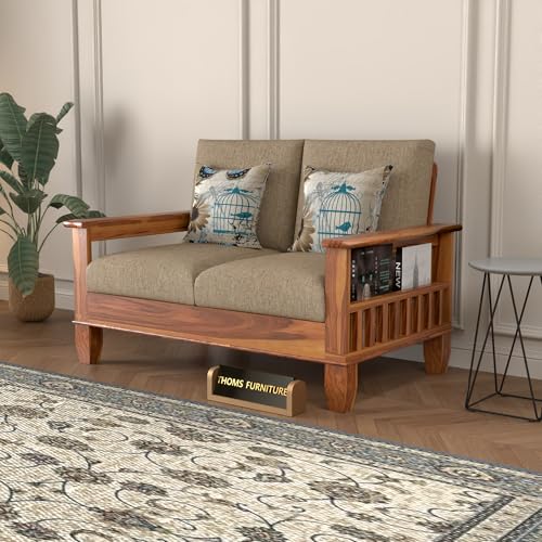 Image of Solid Sheesham Wood 2 Seater Sofa for Living Room | Premium Wooden Sofa Chair | 2 Person Sofa Set for Office & Home Decor (Joren Honey, 2 Seater)