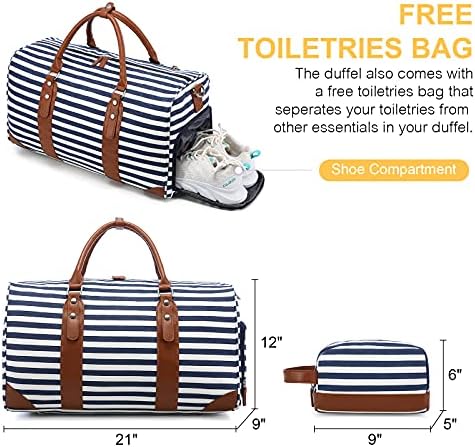Sucipi Canvas Duffle Bag Weekender Bag for Women Travel Duffel Bag Carry on Bags for Airplanes with Shoe Compartment Large Women Overnight Bag with Wet Pocket Mommy Bag for Hospital with Toiletry Bag (Blue/White Striped) 2 Sucipi Canvas Duffle Bag Weekender Bag for Women Travel Duffel Bag Carry on Bags for Airplanes with Shoe Compartment Large Women Overnight Bag with Wet Pocket Mommy Bag for Hospital with Toiletry Bag (Blue/White Striped)