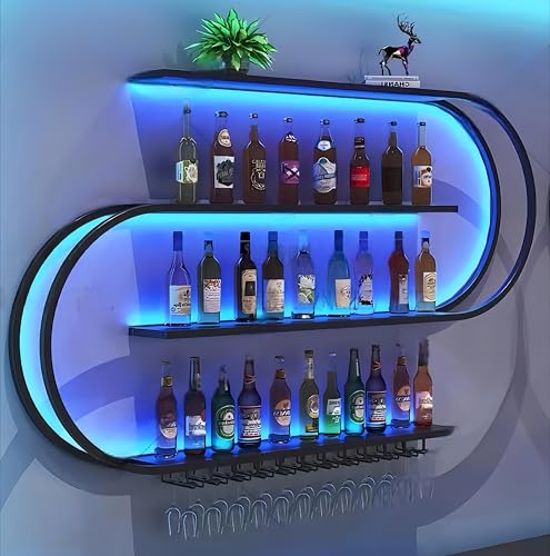 Étagère à vin murale industrielle en métal avec LED 4 niveaux