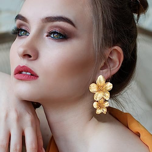 Double Sculptural Flower Earrings Statement Earrings for Women2