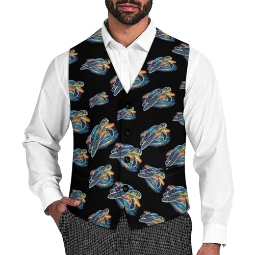 Sea Turtle Suit Vest for Men Waistcoat Dressy V Neck Button Down Sleeveless Business Jacket Coat
