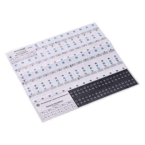 Klavier-Aufkleber für 37/49/54/61/88 Keyboards Musiknoten-Aufkleber Transparent und abnehmbar Ganzer Satz Klaviertastaturaufkleber Blaue Schrift