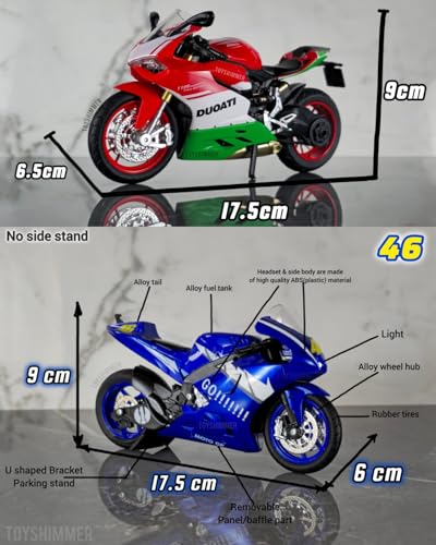 Image of Combo of 2 Diecast Motorcycles, Ducati 1199 Panoply superleggera(Color: as Shown in Image) and Moto GP46 Track Bike (Color:Blue), 1:12 Scale, Light and Sound,2for Ages 8-14 and Adults