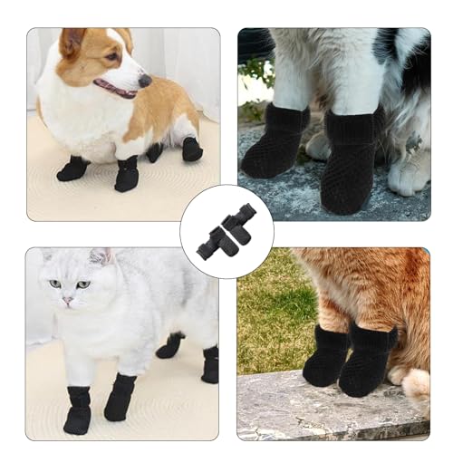 4Stk Katzenschuhe,Verstellbare Katzenschuhe aus Netzstoff,Krallenschutz für Katzen,Atmungsaktiv Katzenpfotenschutz,Anti-Kratz-Schuhe Für Katzen,Katzenstiefel zum Baden,Schneiden von Nägeln (Schwarz,M)