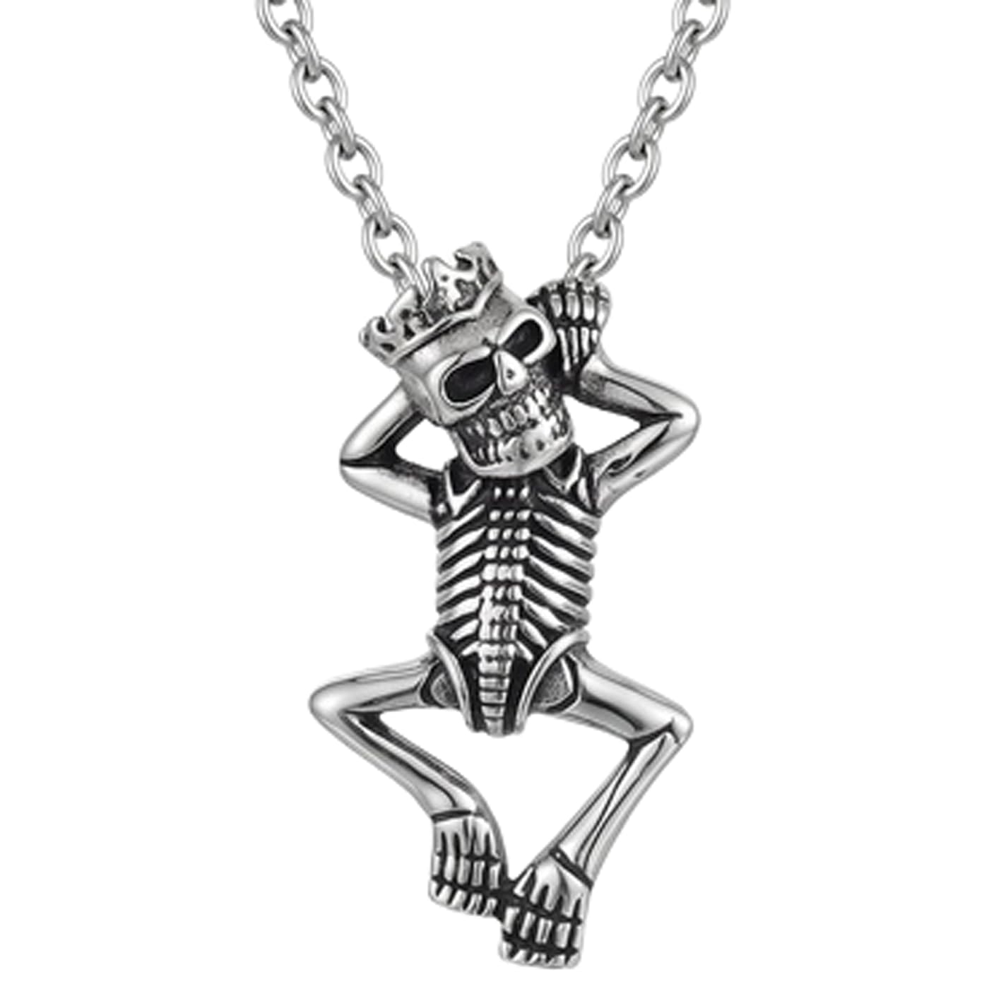 King Skeleton Pendant Necklace Stainless Steel 18 Inch Cable Chain Silver Tone Crowned Skull Jewelry Gift Mens Accessory.|RR_CSN_0079-image-39