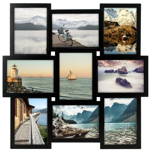 Malden International Designs Crossroads Puzzle Collage Picture Frame, 9 Option, 9-5x7, Black PS