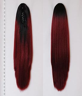 CiCiCa-“PT06”, Long Ponytail Extension with Jaw/Claw Clip and Drawstring, 22 Inches Long Straight Drawstring Ponytail, Ombre Black Roots to Burgundy Hair Extensions Ponytail, Heat-Resistant Synthetic Clip in Ponytail Hair Extensions for Women.
