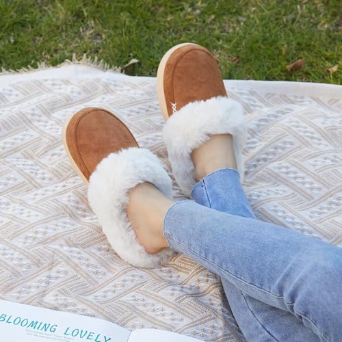 ninecifun women39s and men39s memory foam house slippers faux fur lined indoor fuzzy slippers with no-slip sole slip on suede home shoes warm winter gift for women amp men