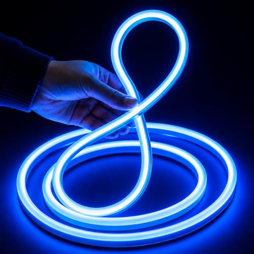Image of 16.4 Feet Neon LED Strip Light | 12V Adapter, Waterproof IP65, Silicone Flexible Rope Light for Home Wall Decor & Gaming Room| Led Strip Lights | Neon Lights 5 Meter | (Blue)