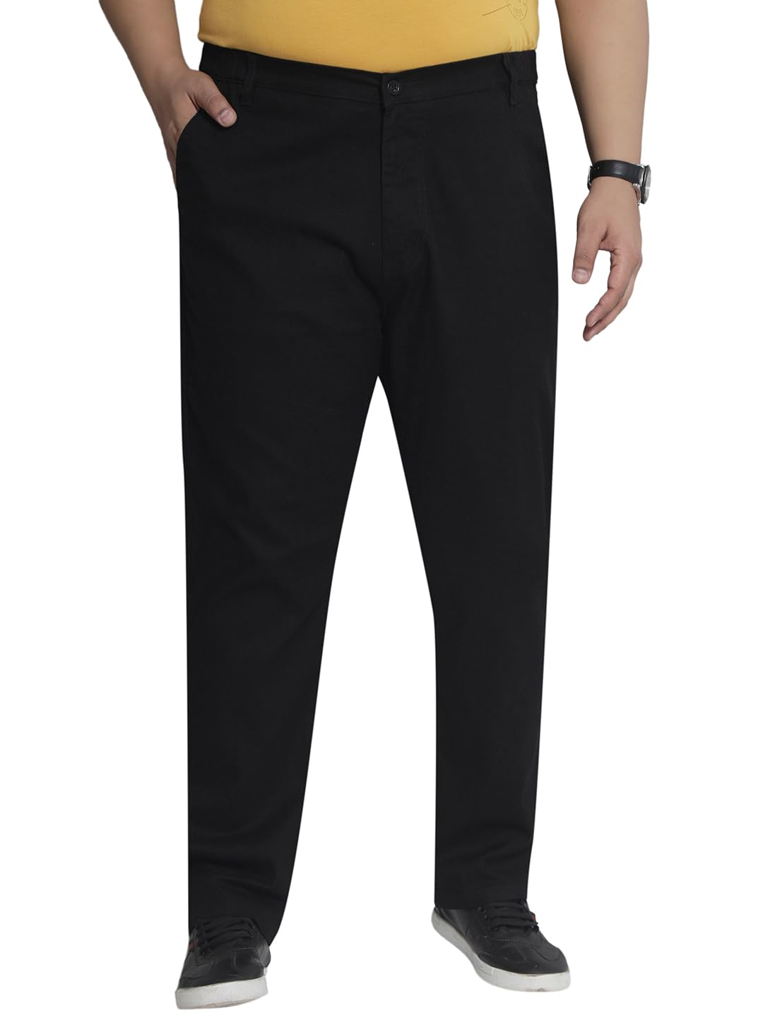 john pride Plus Size Men Regular Fit Mid-Rise Cotton Linen Black Elasticated Waist Casual Trouser (JPTR21055_Black)-picture-26