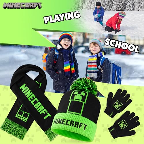 Image of Minecraft Winter Set for Boys, Teens, 3 Piece Hat Scarf Gloves or 2 Piece Gloves & Hat, Winter Accessories, Gifts for Boys