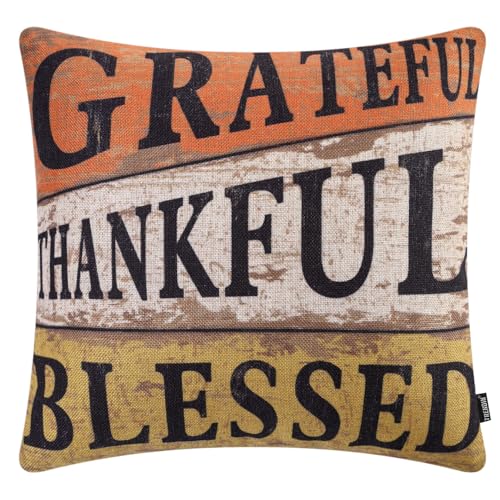 TRENDIN Thankful Throw Pillow Covers for Couch, Linen Fall Decorative Pillow Cover for Bed Sofa Living Room, Autumn Accent Cushion Cover 18x18,Rustic Fall Decor for Home PL1145TR