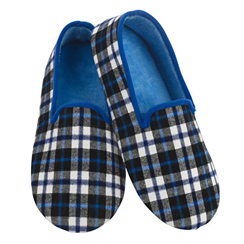 Snoozies Mens Slippers - House Slippers for Men - Light Weight Plaid - Blue - Large