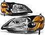 Pair of Black Housing Amber Corner Headlight Assembly Lamps Compatible with Honda Civic Coupe/Sedan 01-03