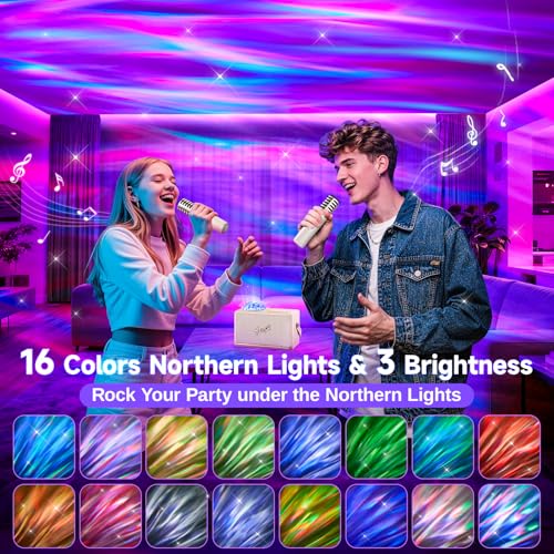 Image of Karaoke Machine for Kids Adults Teen with Aurora Light Projector, 16-Color 2 Karaoke Microphone for Kids Mini Karaoke Machine,6 Voice Changer Teen Girl Gifts Speaker with Microphone Wireless