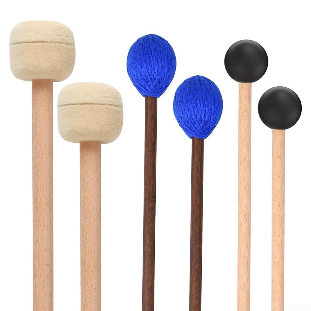 Mazos de xilófono, 3 pares de bombos de marimba de goma para instrumentos de percusión de madera, juego de 6 piezas