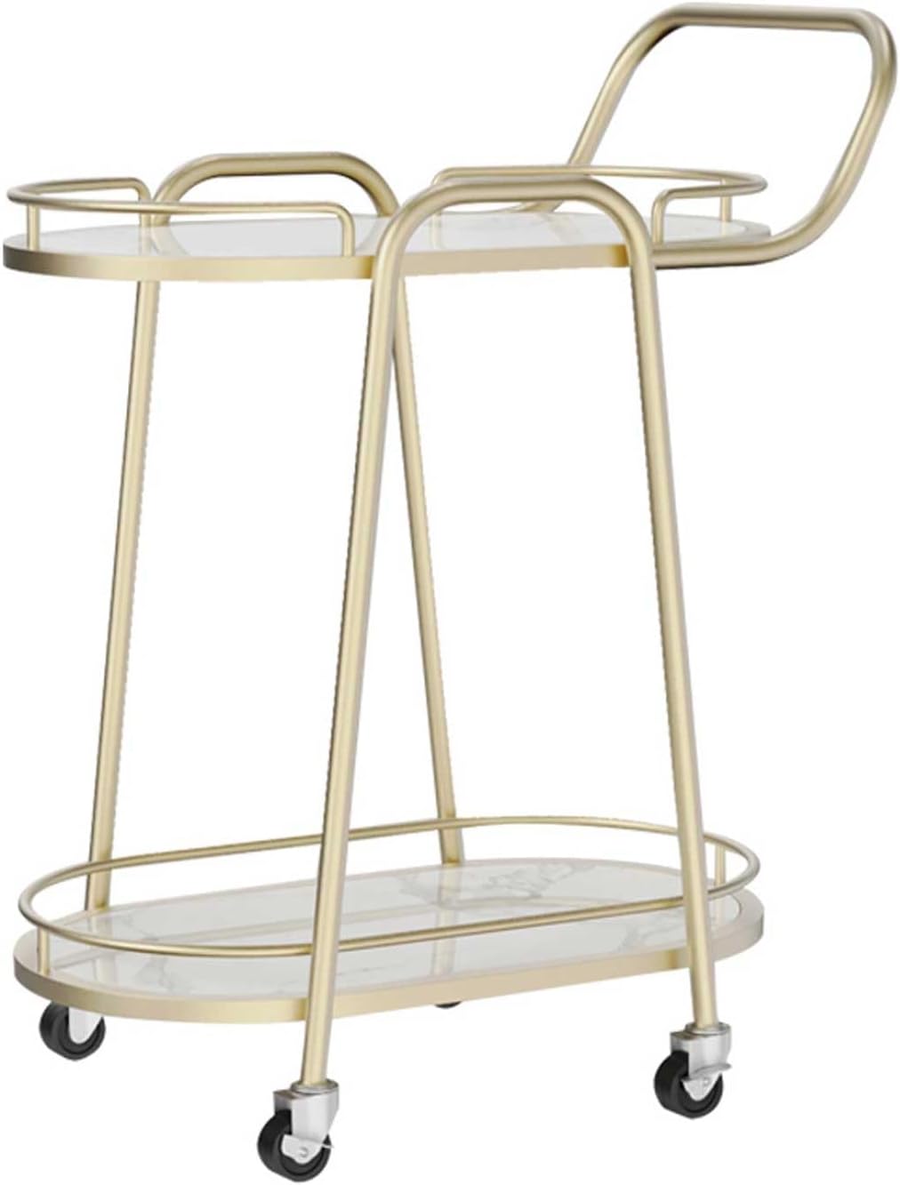 Kitchen Island 2 Tier Bar Cart Kitchen Cart on Wheels, Modern Portable Coffee Cart Table for Home, Utility Mobile Serving Cart Kitchen Island Cart with Storage(Black)