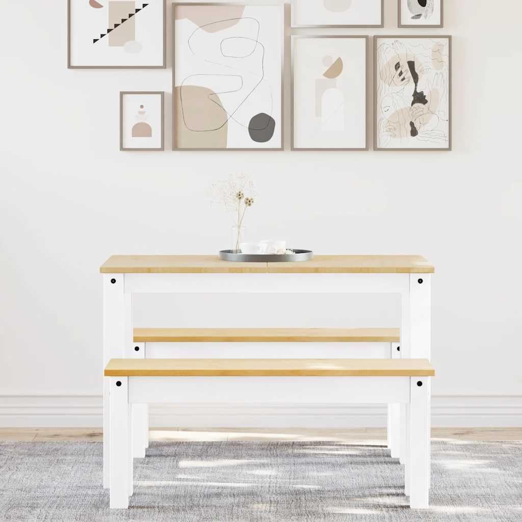 Salon à manger Panama en pin massif blanc 117 x 60 x 75 cm avec 2 bancs pour cuisine, salle à manger, salon, style rustique