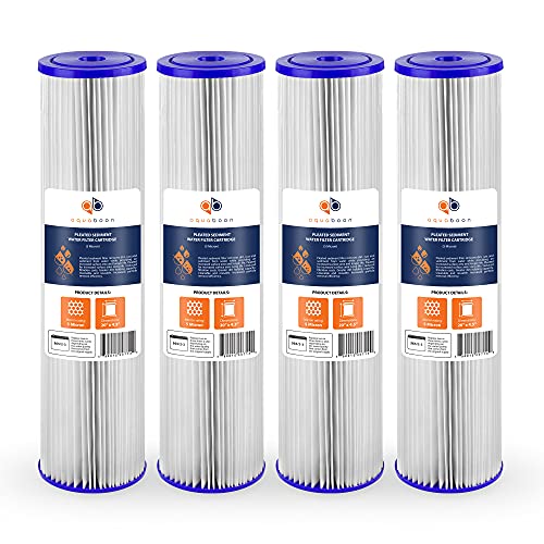 Aquaboon 5 Micron 20 x 4.5 Whole House Pleated Water Sediment Filter Replacement Water Filter Cartridge Compatible with ECP5-20BB, SPC-45-2005, 4-Pack