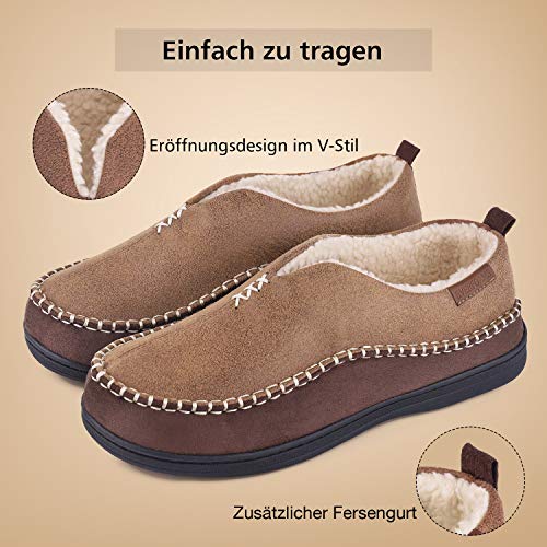 everfoams men's suede memory foam moccasin slippers with fuzzy sherpa lining