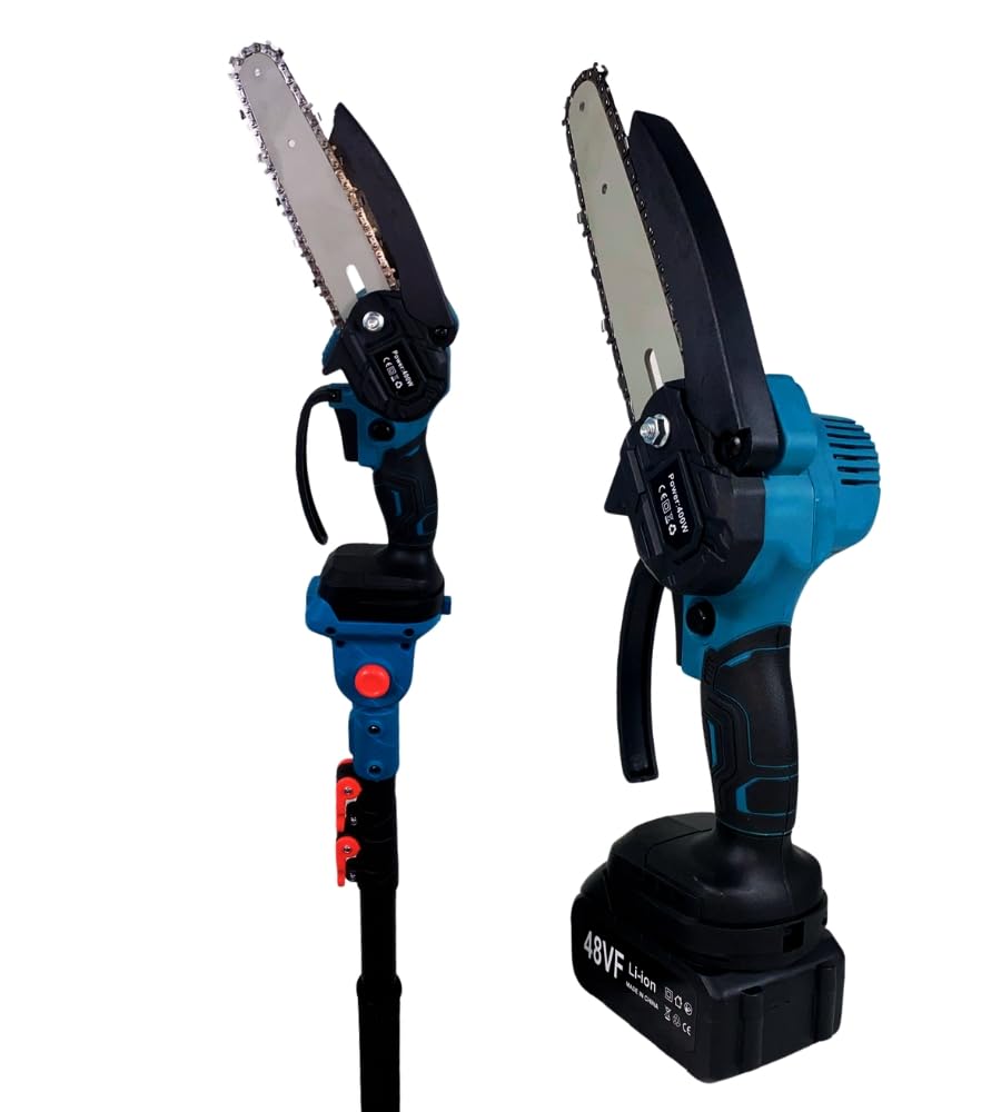 Kit Potatura, Forbici da Potatura + Mini Sega Elettrica con Asta Telescopica 250 cm con Snodo, Motosega Lama 6", Trancia Rami Professionale Cesoie Elettriche portatile, 2 Batterie da 21V