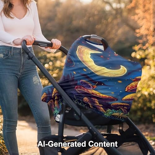 Image of ZFRXIGN Mushroom Car Seat Covers for Babies Boy Girl Stretchy Nursing Cover for Breastfeeding Carseat Covers Canopy Shopping Cart Cover for Travel Moon Night Snail