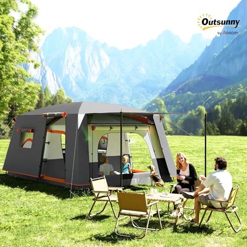Outsunny Tenda Da Campeggio Per 4-6 Persone, Tenda Famigliare A Tunnel Impermeabile E Anti-Uv Per 3 Stagioni Con 2 Stanze, Veranda E Borsa Di Trasporto Per Pesca, Grigio - 2