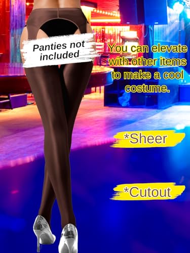 Image of ChiaoLezhee Sexy Shiny Tights, Sheer High-Waisted, Suspender Pantyhose For Women Rave Party Outfits Leggings Pants Exotic