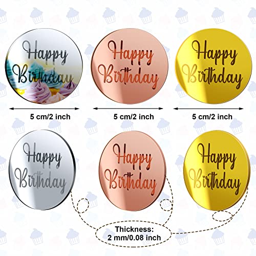 30 Pcs Acrylic Cupcake Toppers Happy Birthday Cake Disc Mirror Acrylic Cake Topper Engraved Personalized Cake Topper Mini Acrylic Cake Charm Name Custom Cake Decorations For Decor (Round) #TOP1