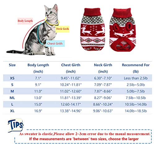 Vehomy Dog Christmas Sweaters Pet Winter Knitwear Xmas Clothes Classic Warm Coats Reindeer Snowflake Argyle Sweater for Kitty Puppy Cat-XS