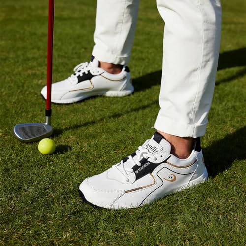 SMILIN Men's Casual Golf Shoes, Non-Slip Vegan Leather Walking Sneakers for Daily Comfort, White Street-Style Footwear for Work, Travel, or Light Sports2